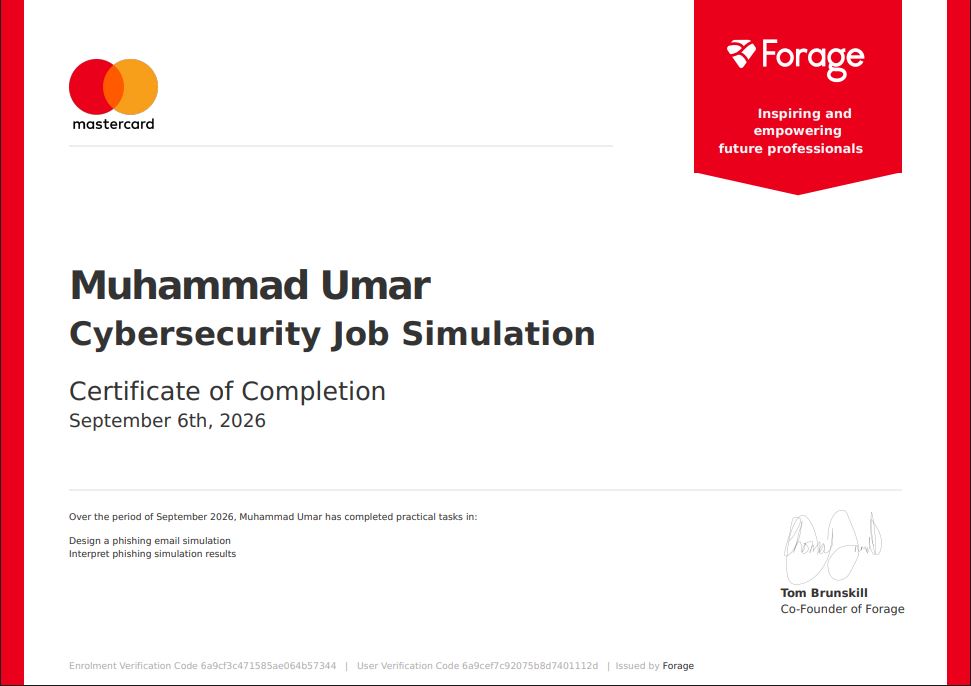 Mastercard Cybersecurity Job Simulation Certificate via Forage