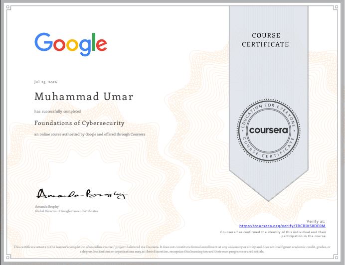 Google Cybersecurity Professional Certificate